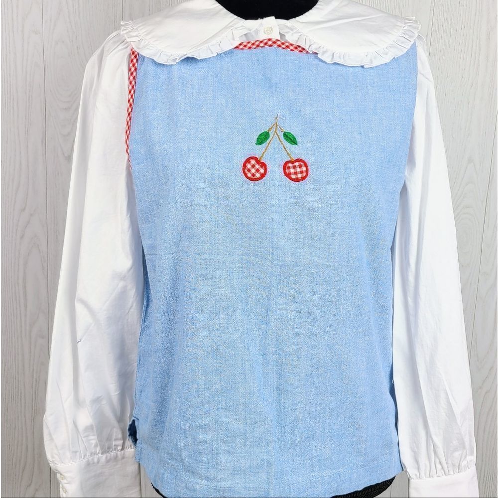 Shenanigans Blue Size 10 Sleeveless Plaid Denim Cherry Top | Women’s Denim Top.